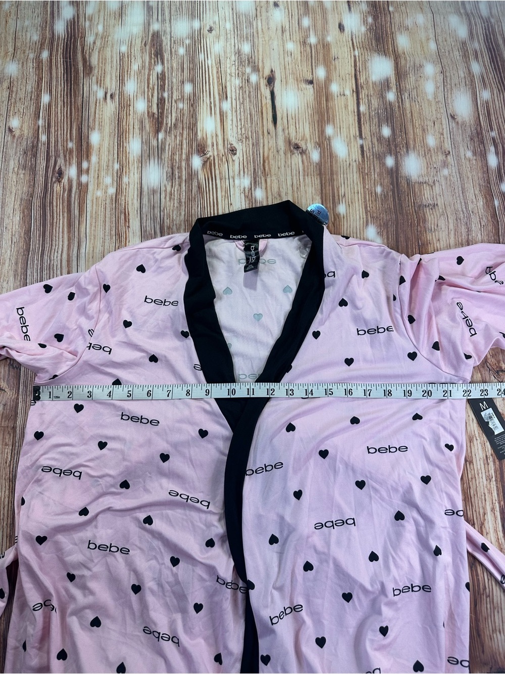bebe Pink Short Tank & Heart-Print Robe Sleep Set with Black Trim Size Medium - Picture 8 of 16